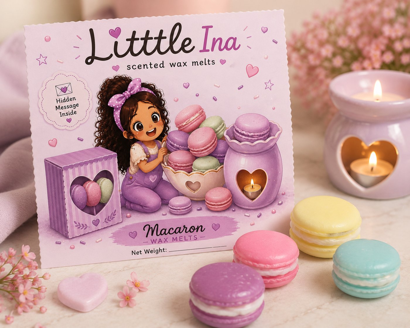 Macaron wax melts in pastel pink, purple and green